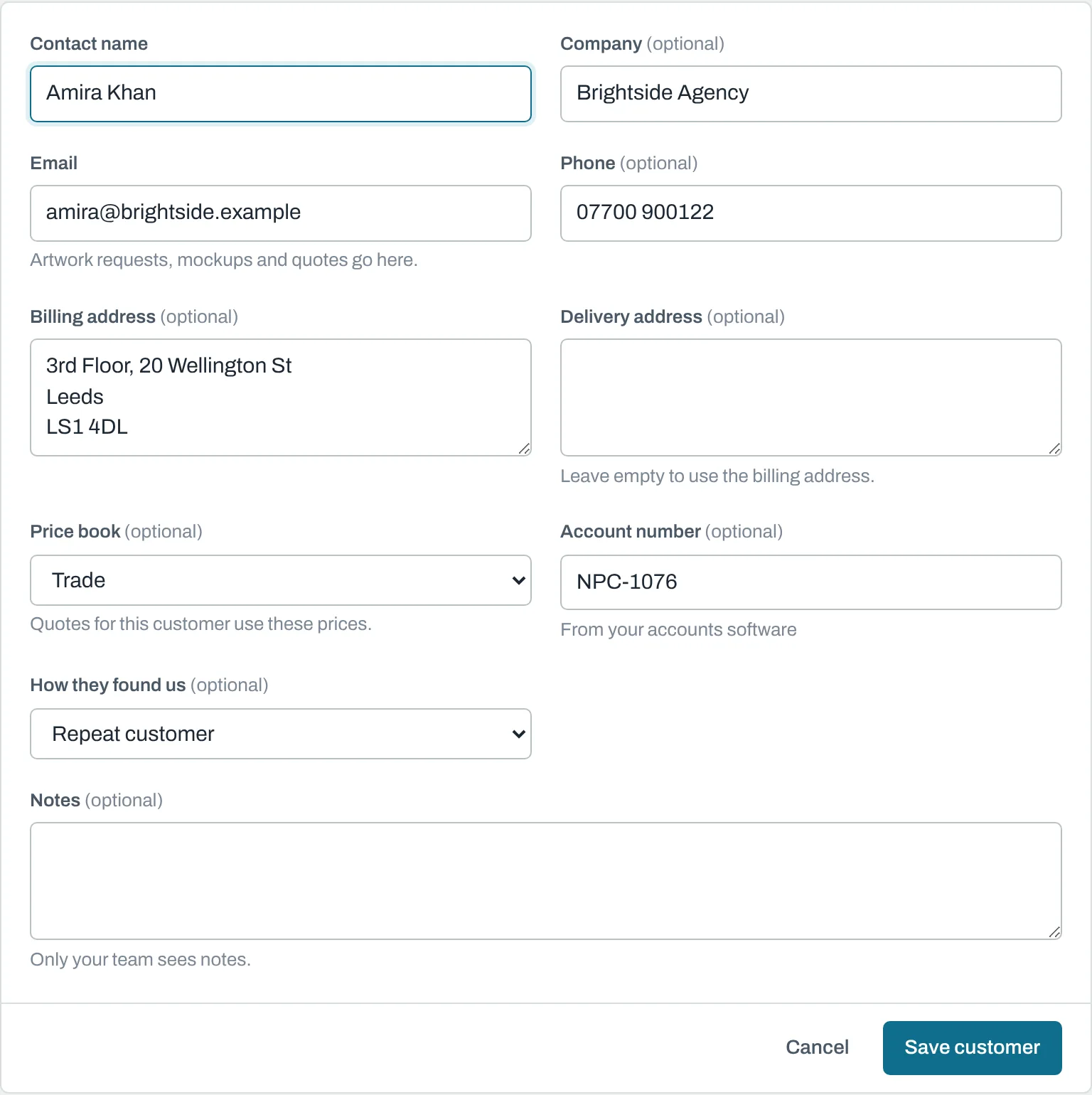 A custom field on the customer form