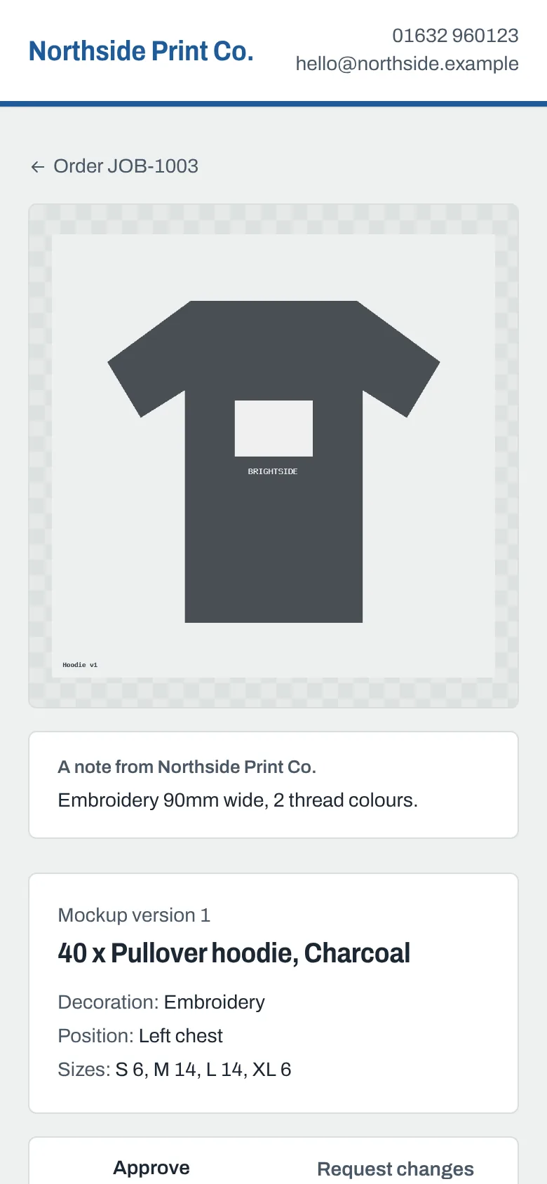 The mockup page on a phone